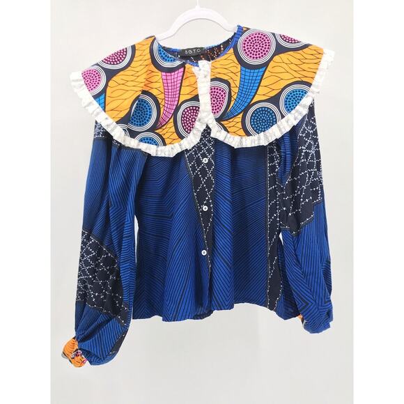 SGTC Wide Collar Prairie Style Balloon Sleeve Cape Top African Print - Picture 4 of 9